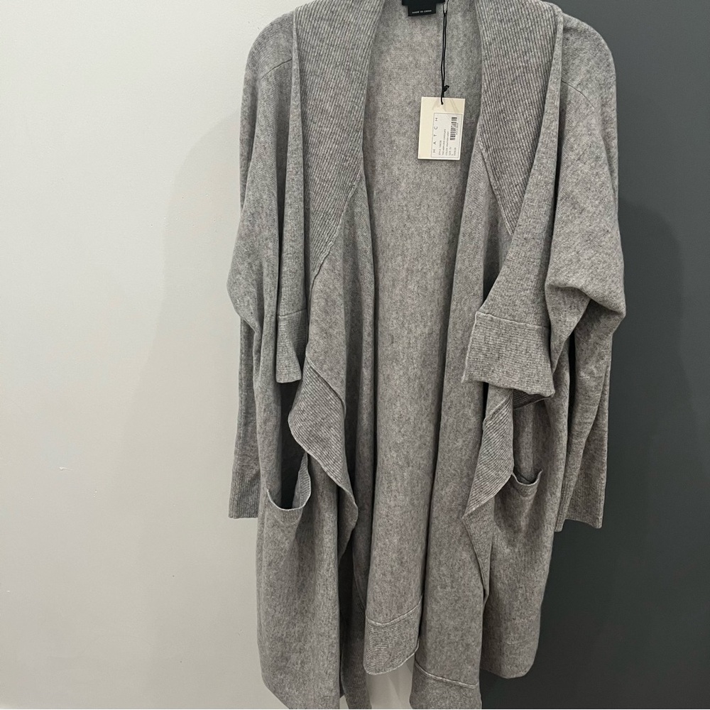 SOLD NWT Hatch 100% Cashmere Knit Airplane Cardigan Heather Gray Long Duster - Picture 3 of 12